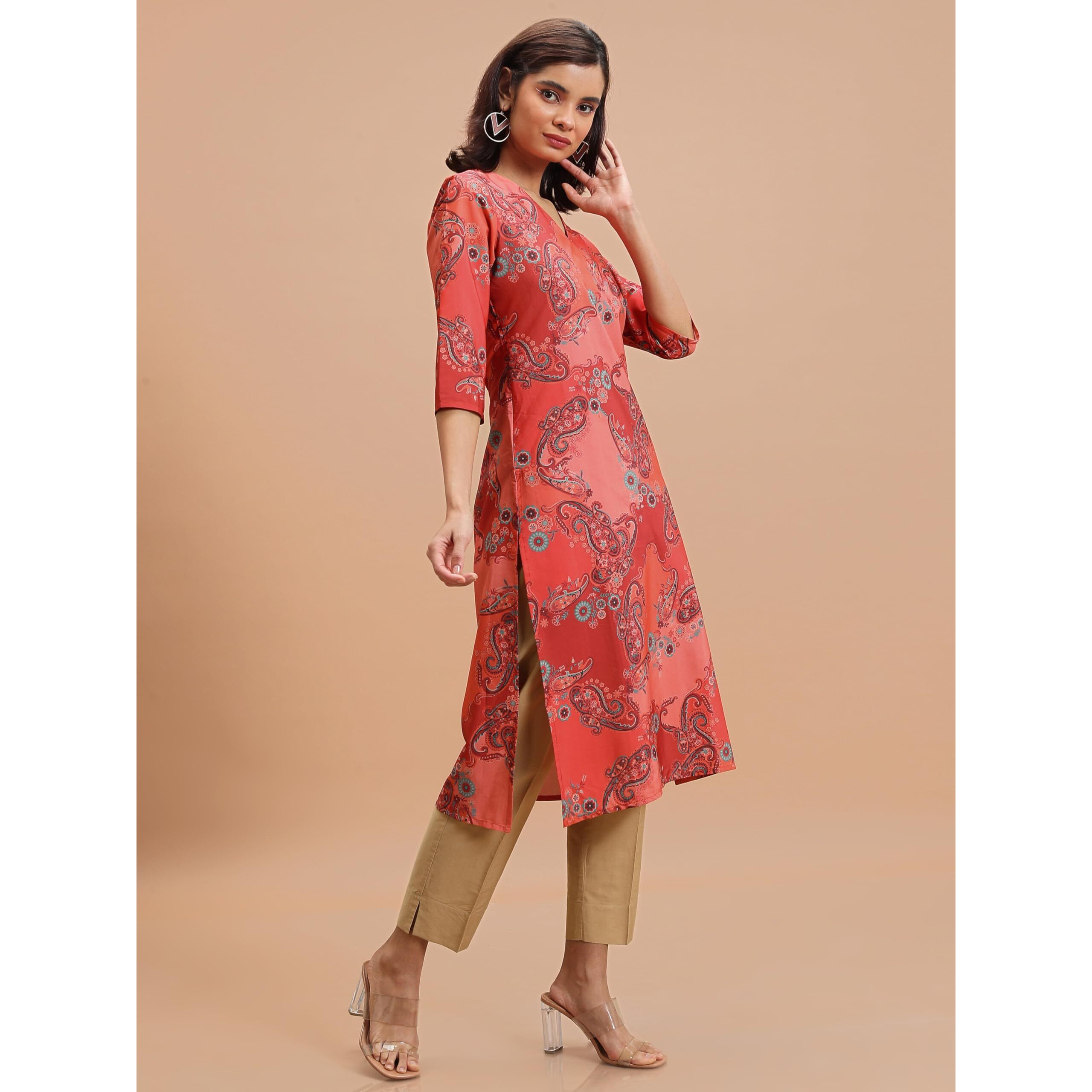 Ketch Women's Polyester Regular Fit Kurta (Khku000491_Red
