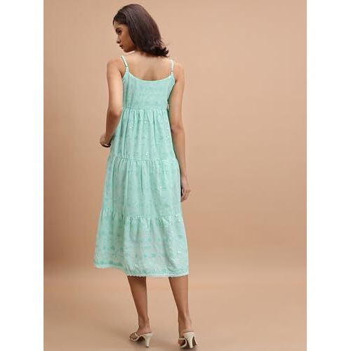 Ketch Cotton Blend Women Regular Fit Green Dress Mid-Calf Length Kha1000079