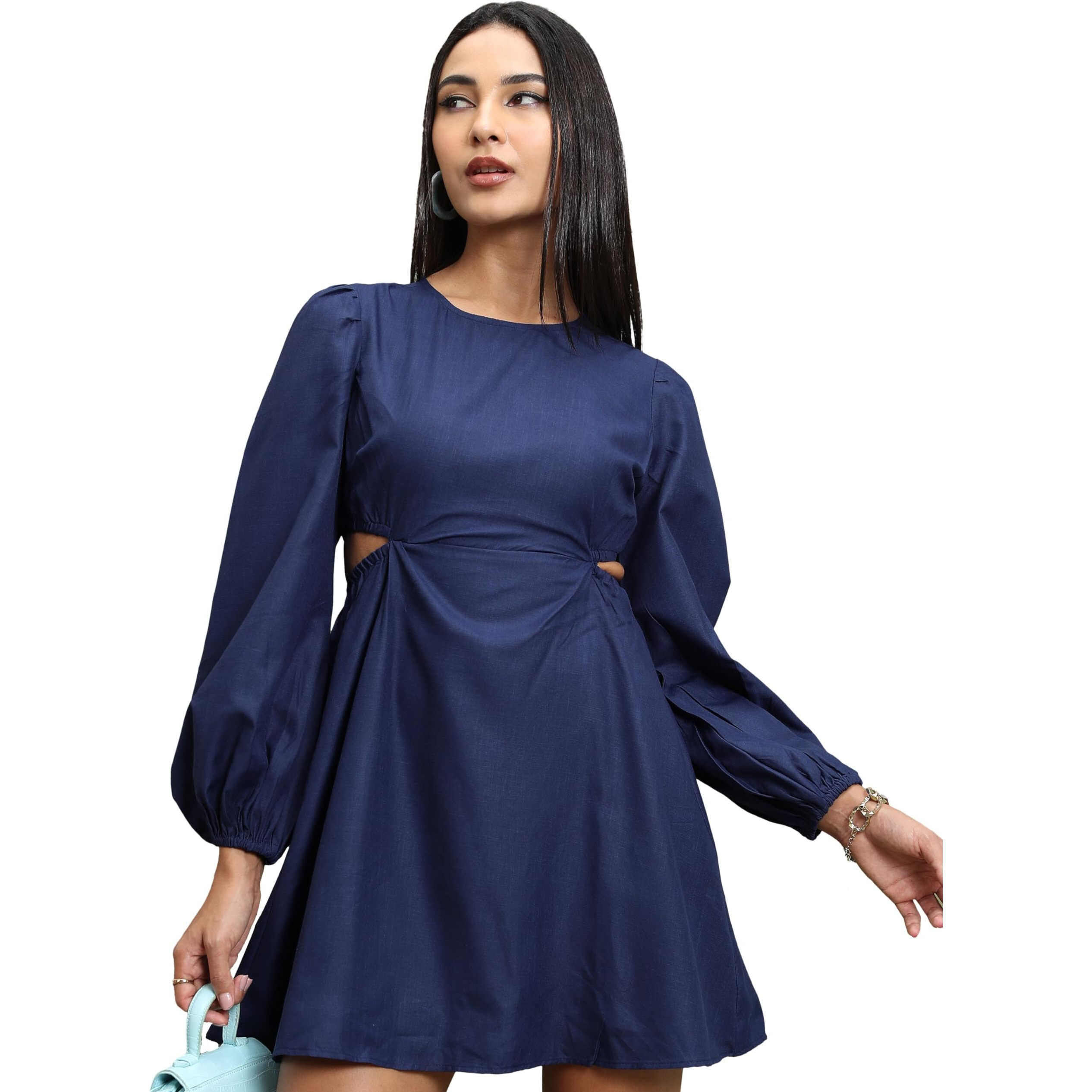 Ketch Women's Polyester Fit And Flare Mini Dress (Khj6000636_Navy