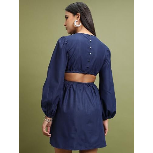 Ketch Women's Polyester Fit And Flare Mini Dress (Khj6000636_Navy