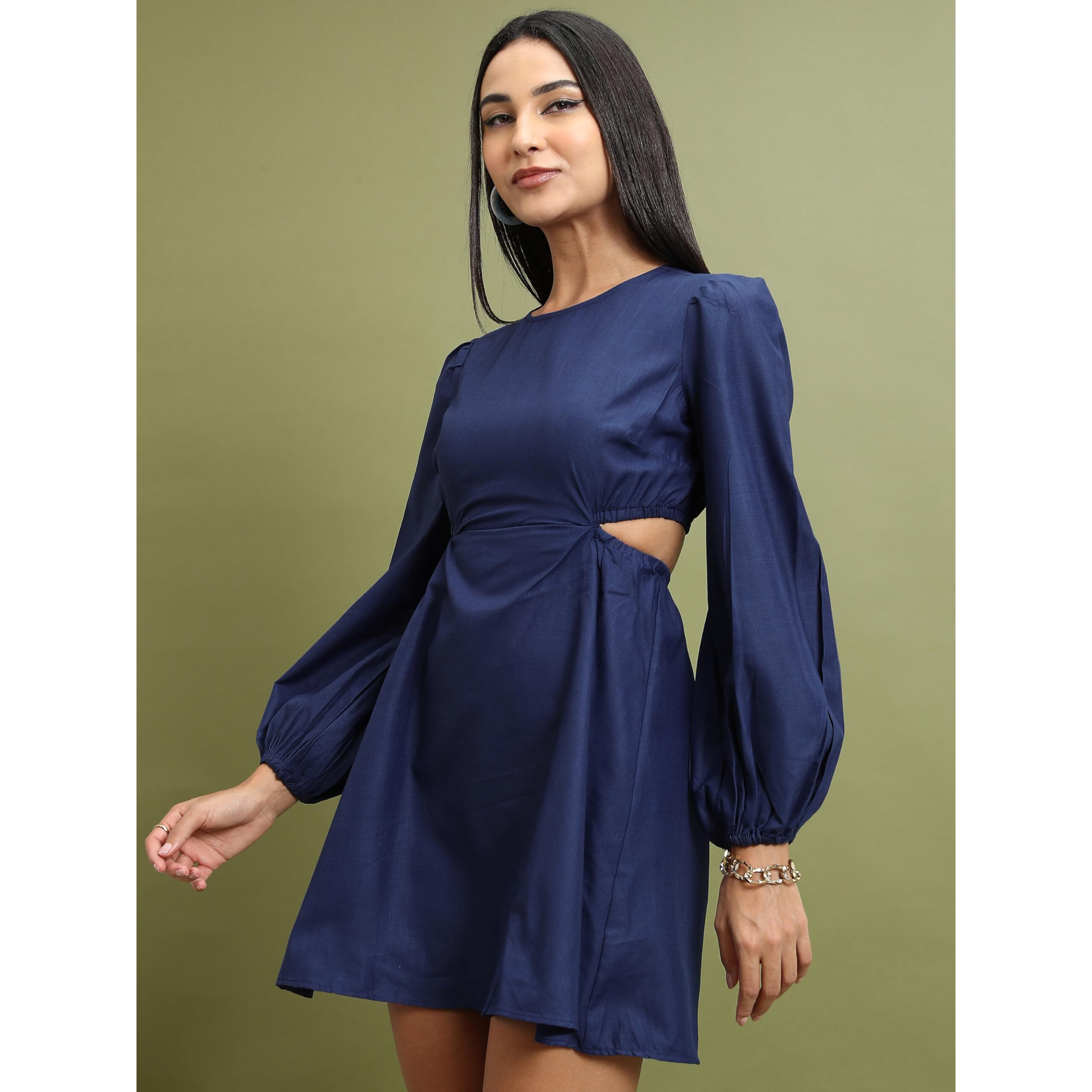 Ketch Women's Polyester Fit And Flare Mini Dress (Khj6000636_Navy