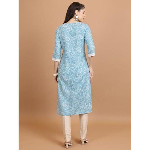 Ketch Women's Cotton Blend Regular Fit Kurta (Khku000504_Light Blue