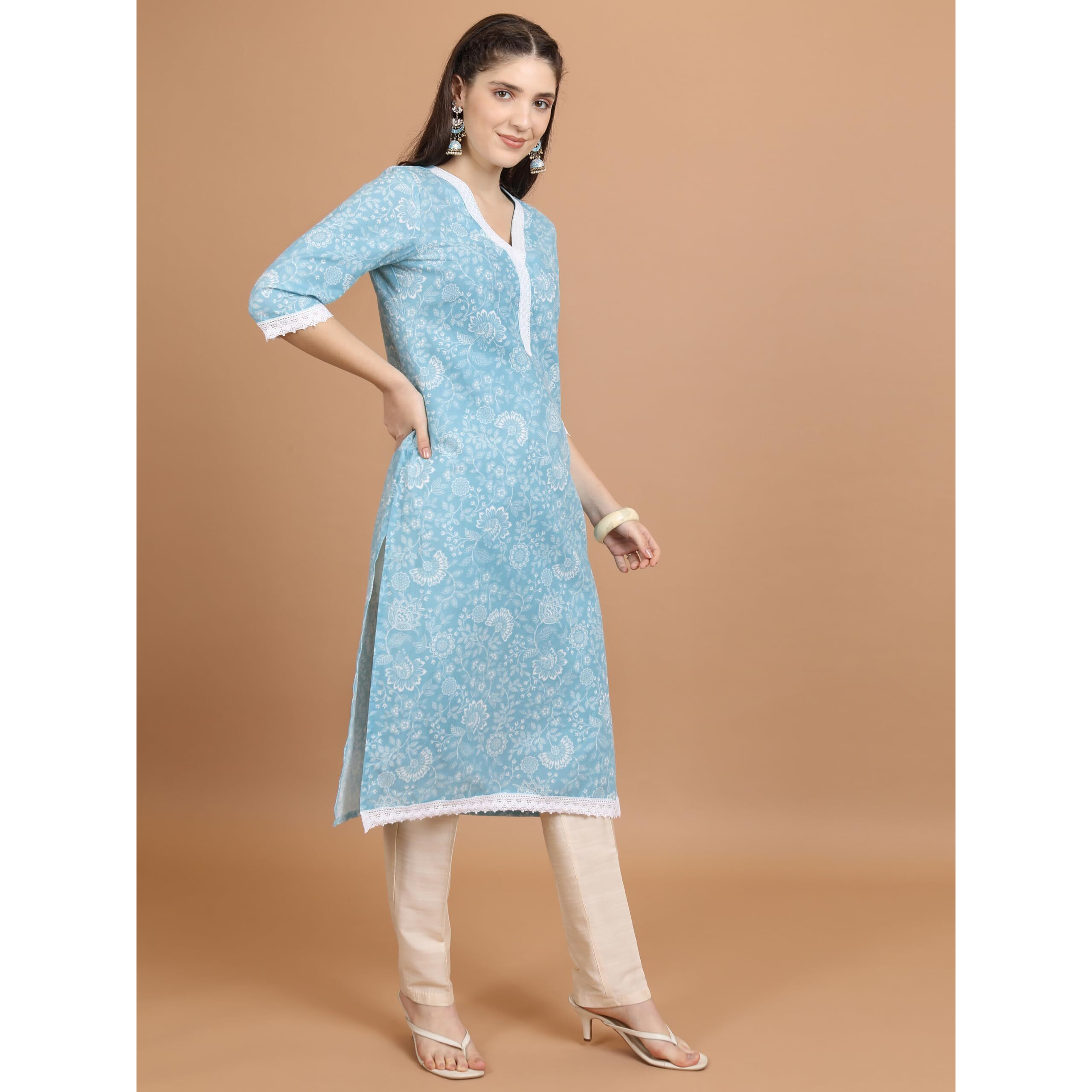 Ketch Women's Cotton Blend Regular Fit Kurta (Khku000504_Light Blue