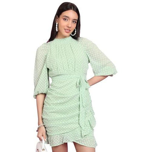 Ketch Women's Polyester Wrap Mini Dress (Khj6000644_Green