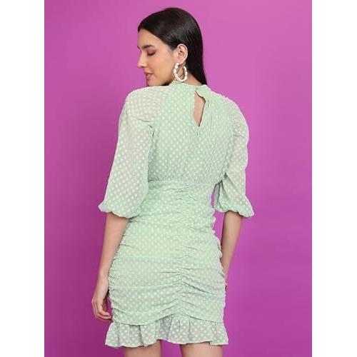 Ketch Women's Polyester Wrap Mini Dress (Khj6000644_Green