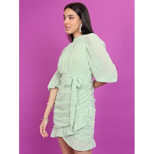 Ketch Women's Polyester Wrap Mini Dress (Khj6000644_Green