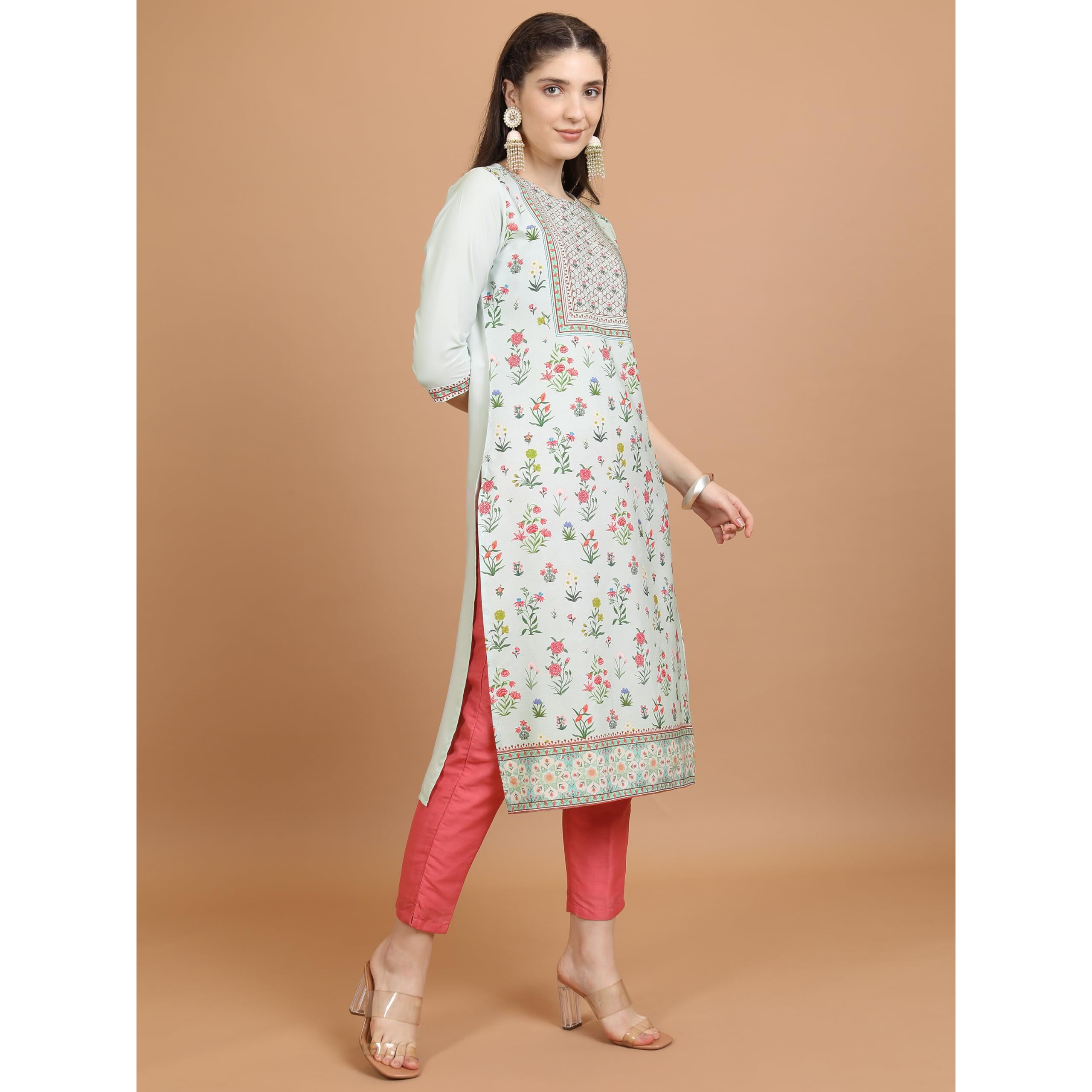 Ketch Women's Polyester Regular Fit Kurta (Khku000509_Sea Green