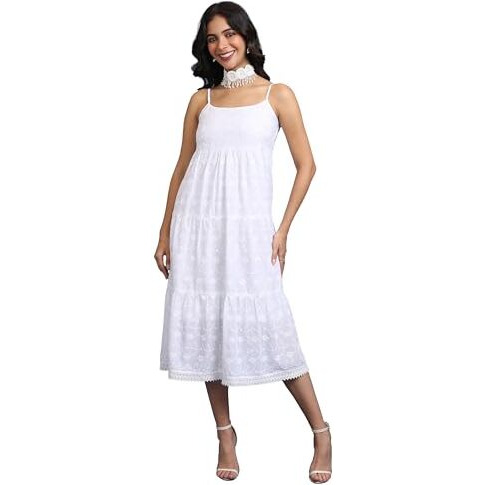 Ketch Women's Polyester Blend A-Line Midi Dress (Kha1000085_Bright White