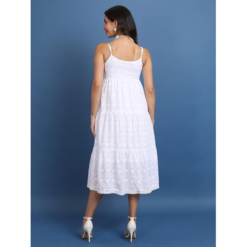 Ketch Women's Polyester Blend A-Line Midi Dress (Kha1000085_Bright White