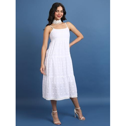 Ketch Women's Polyester Blend A-Line Midi Dress (Kha1000085_Bright White