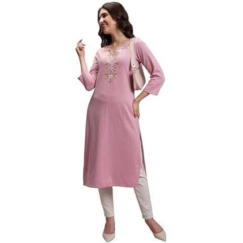 Ketch Women's Polyester Regular Fit Kurta (Khku000527_Lt Pink