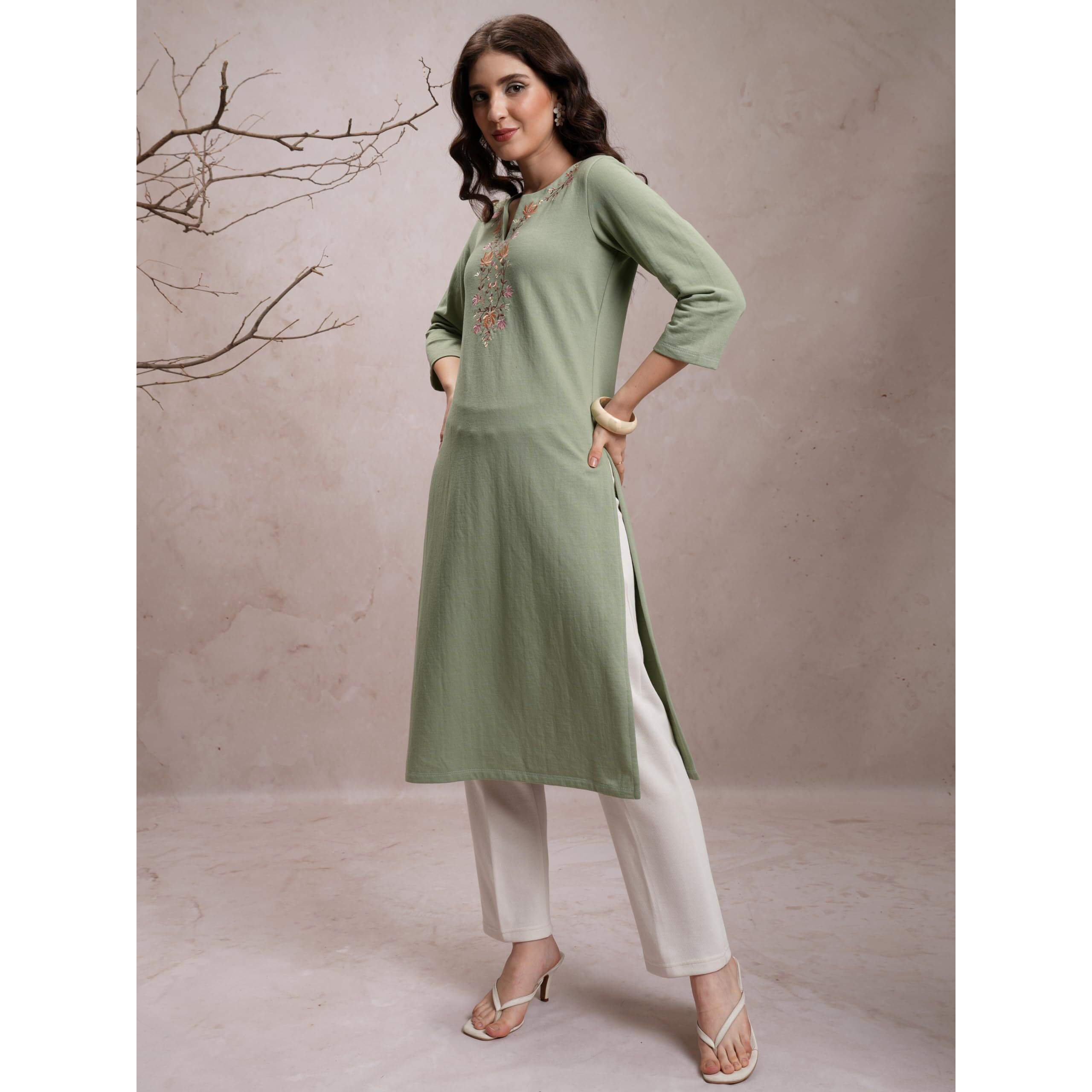 Ketch Women's Polyester Regular Fit Kurta (Khku000529_Olive