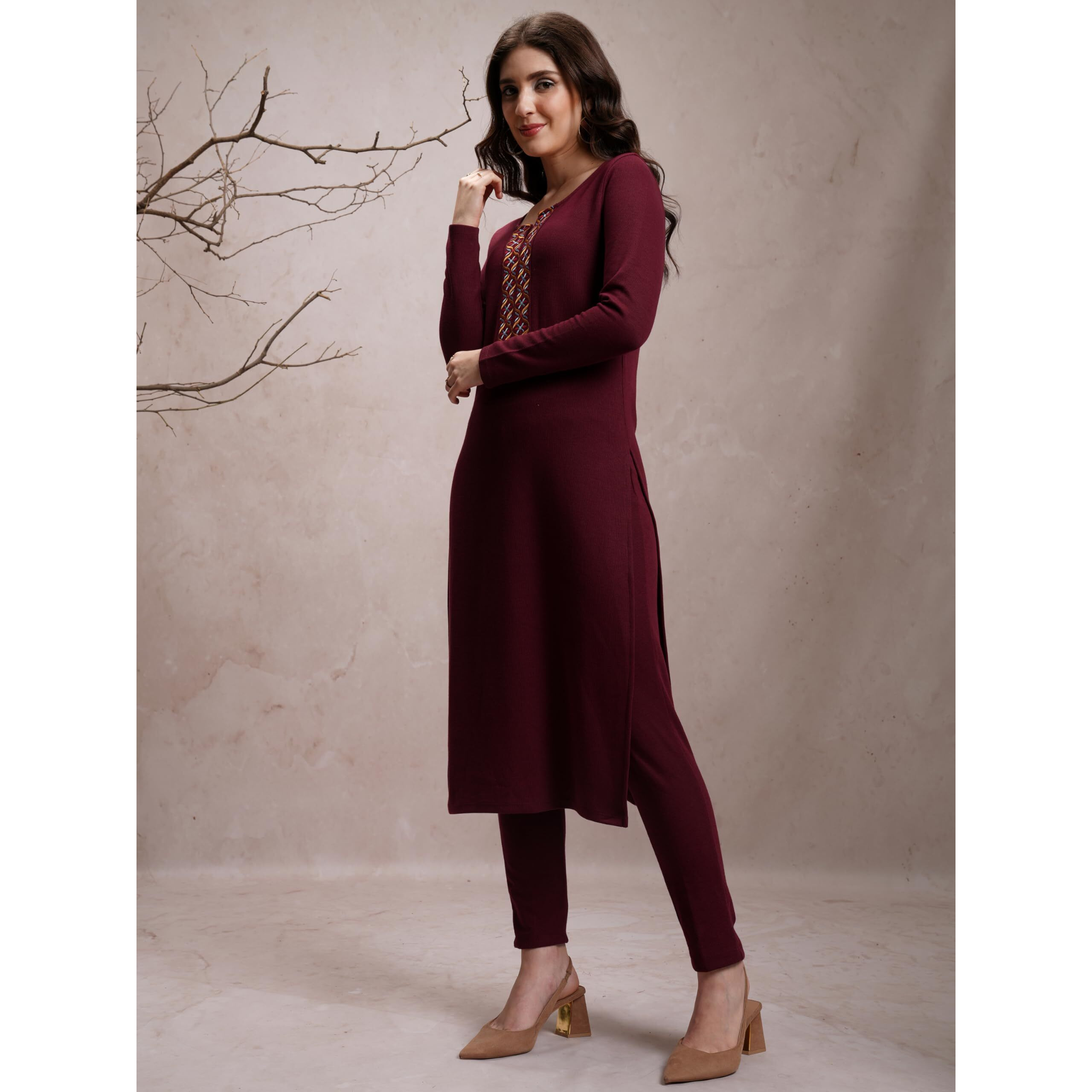 Ketch Women's Polyester Blend Regular Fit Kurta (Khku000533_Rumba Red