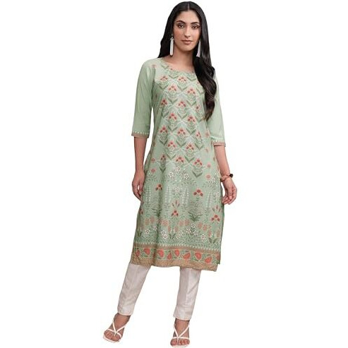 Ketch Women Kurta 3/4 Sleeve Khku000563 Green M