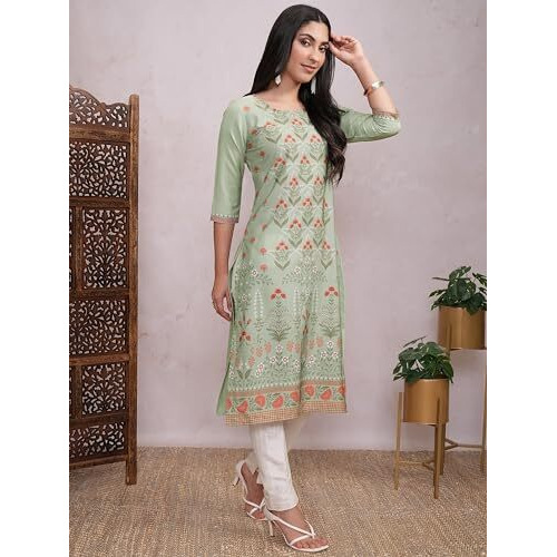 Ketch Women Kurta 3/4 Sleeve Khku000563 Green M