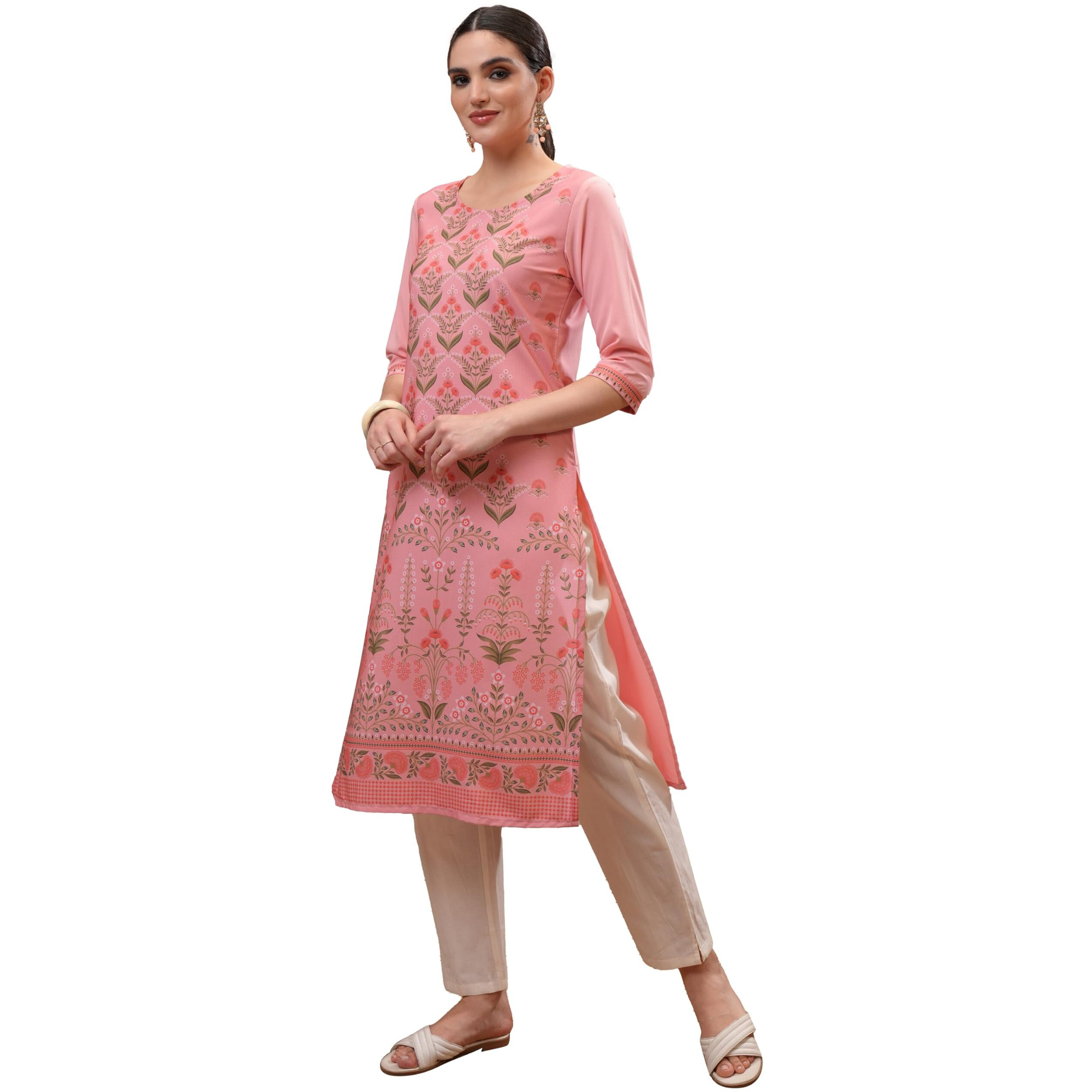 Ketch Women's Polyester Regular Kurta (Khku000564_Pink
