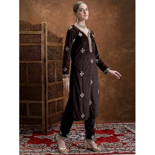 Ketch Women's Polyester Ethnic Set (Khk3001181_Coffee