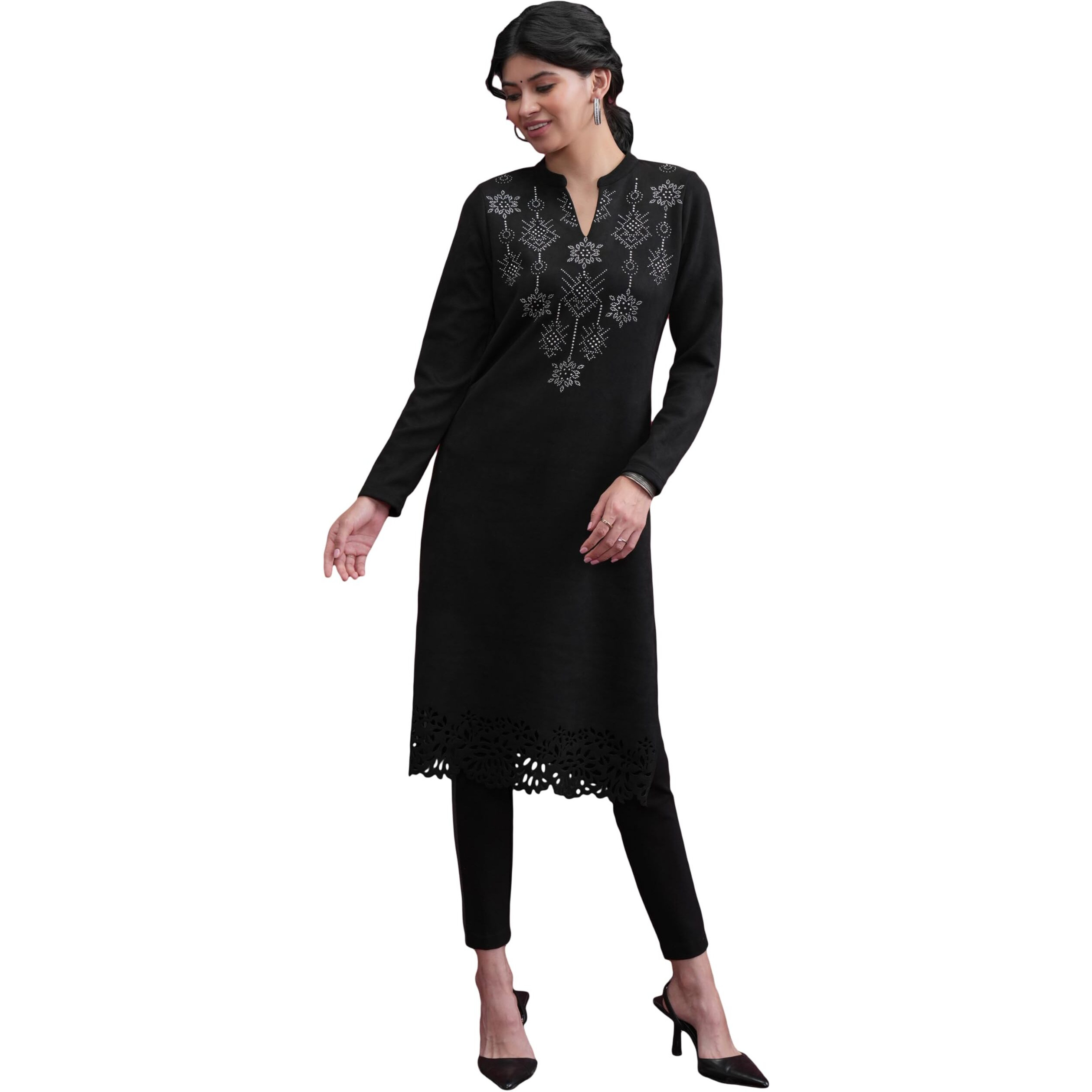 Ketch Women's Cotton Blend Regular Kurta (Khku000581_Black