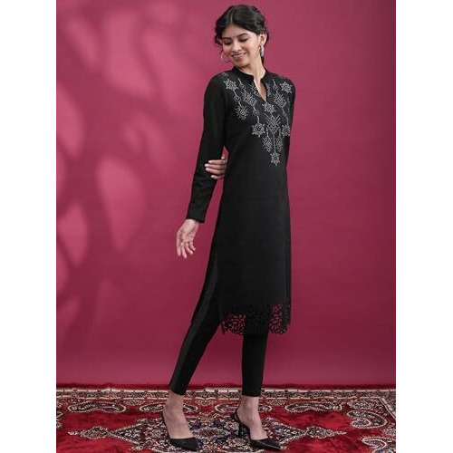 Ketch Women's Cotton Blend Regular Kurta (Khku000581_Black