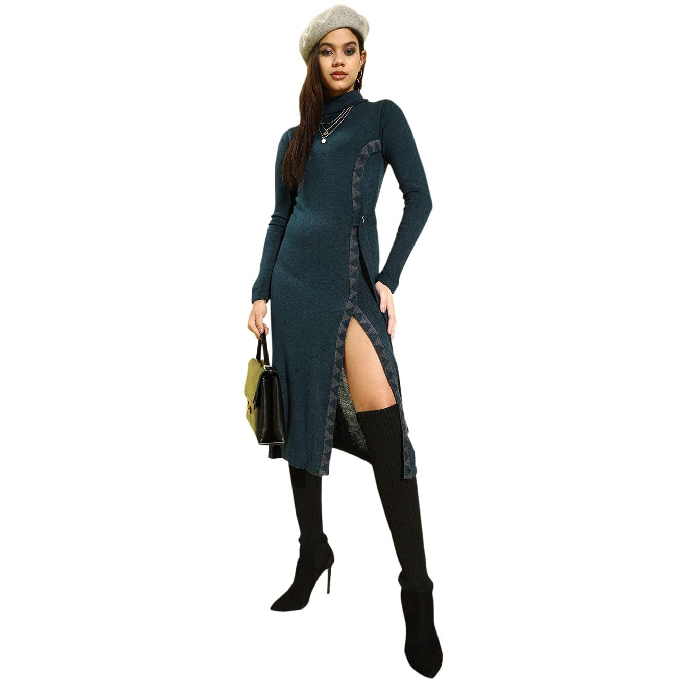 Style Quotient Teal Blue Acrylic Sweater Midi Dress (Aw21Sqcairo_Tl-S)