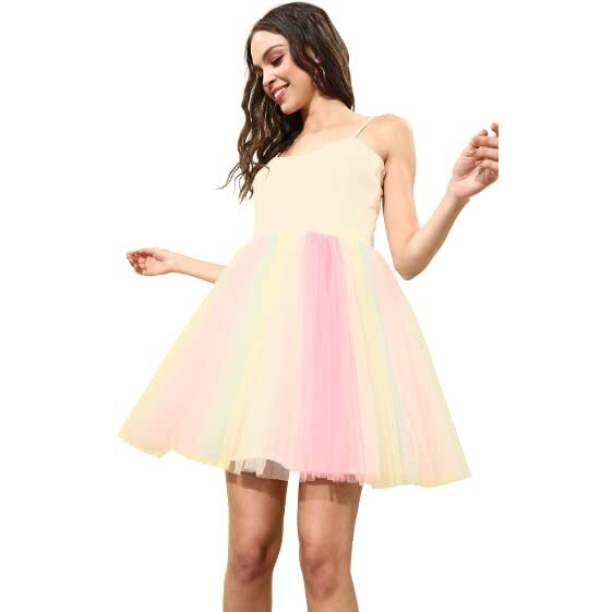 Style Quotient Cream-Coloured Pink Colourblocked Net Dress