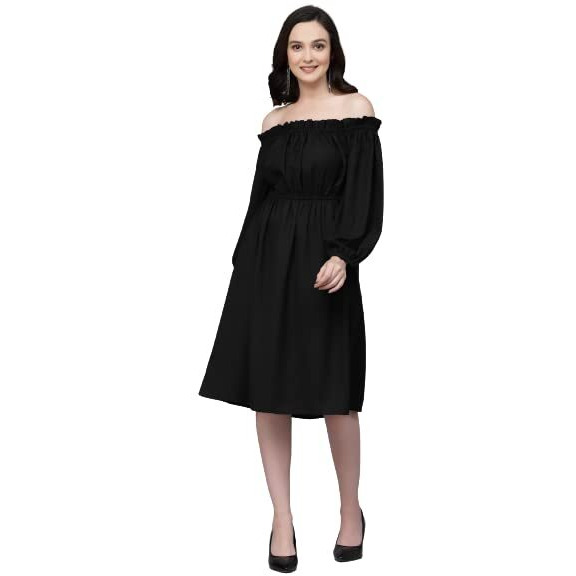 Style Quotient Women Solid Black Polyknit Smart Casual Dress