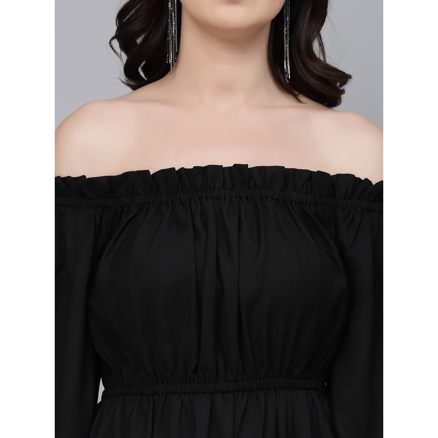 Style Quotient Women Solid Black Polyknit Smart Casual Dress