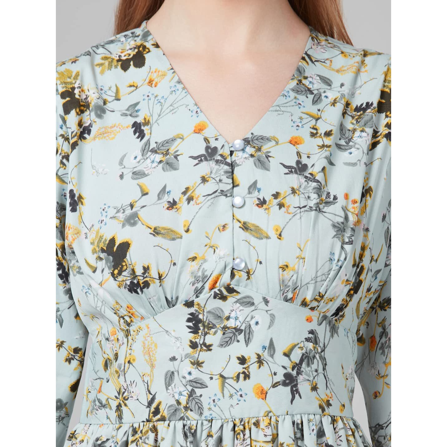 Style Quotient Women Mint Green Floral Polyester Fit And Flare Smart Casual Midi Dress