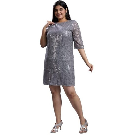 Style Quotient Plus Women Silver Sheath Dress
