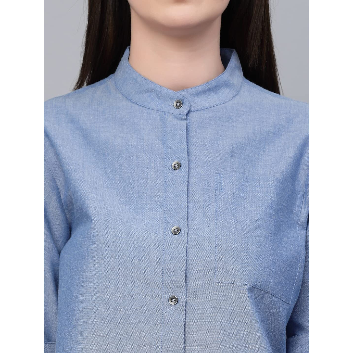 Style Quotient Women Blue Chambray Relax Fit Shit And Pant Co-Ord Set