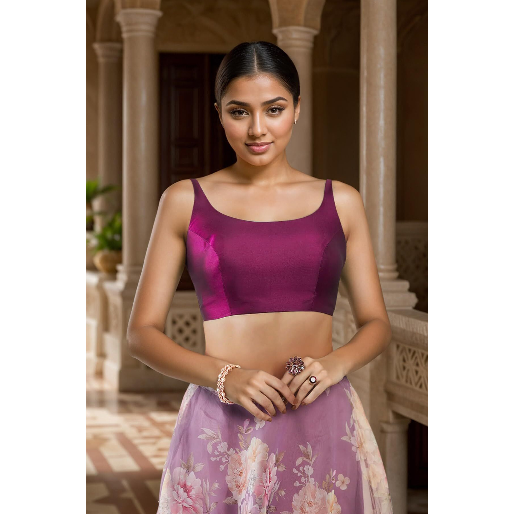 Soch Womens Wine Taffeta Solid Sleeveless Padded Blouse