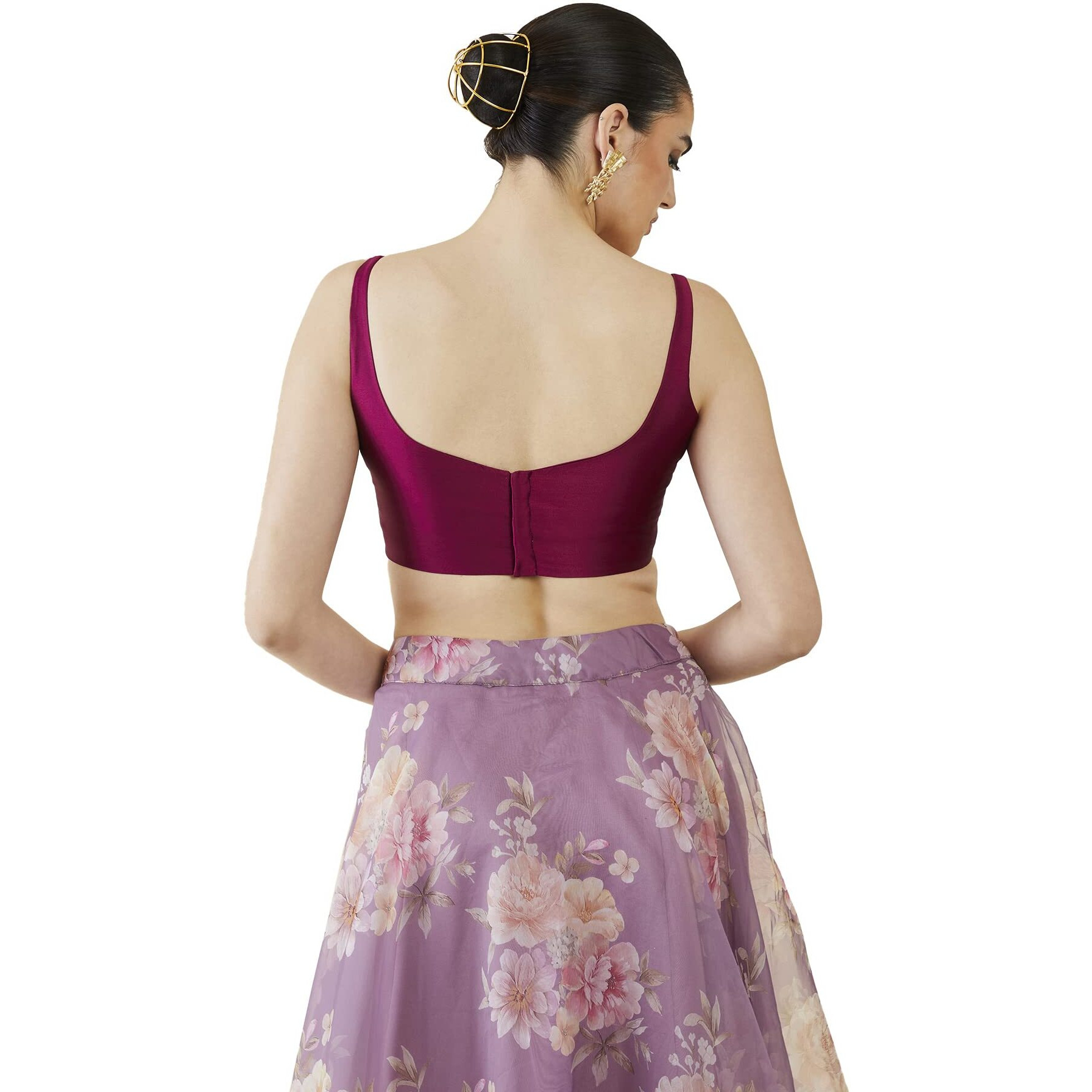 Soch Womens Wine Taffeta Solid Sleeveless Padded Blouse