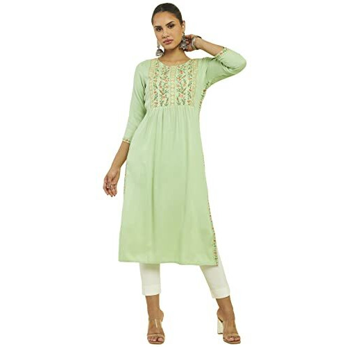 Soch Women Green Rayon Embroidered Kurta(8907175287149_Green_S)
