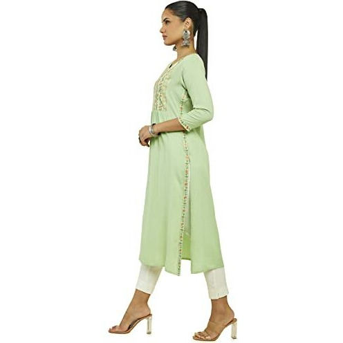 Soch Women Green Rayon Embroidered Kurta(8907175287149_Green_S)