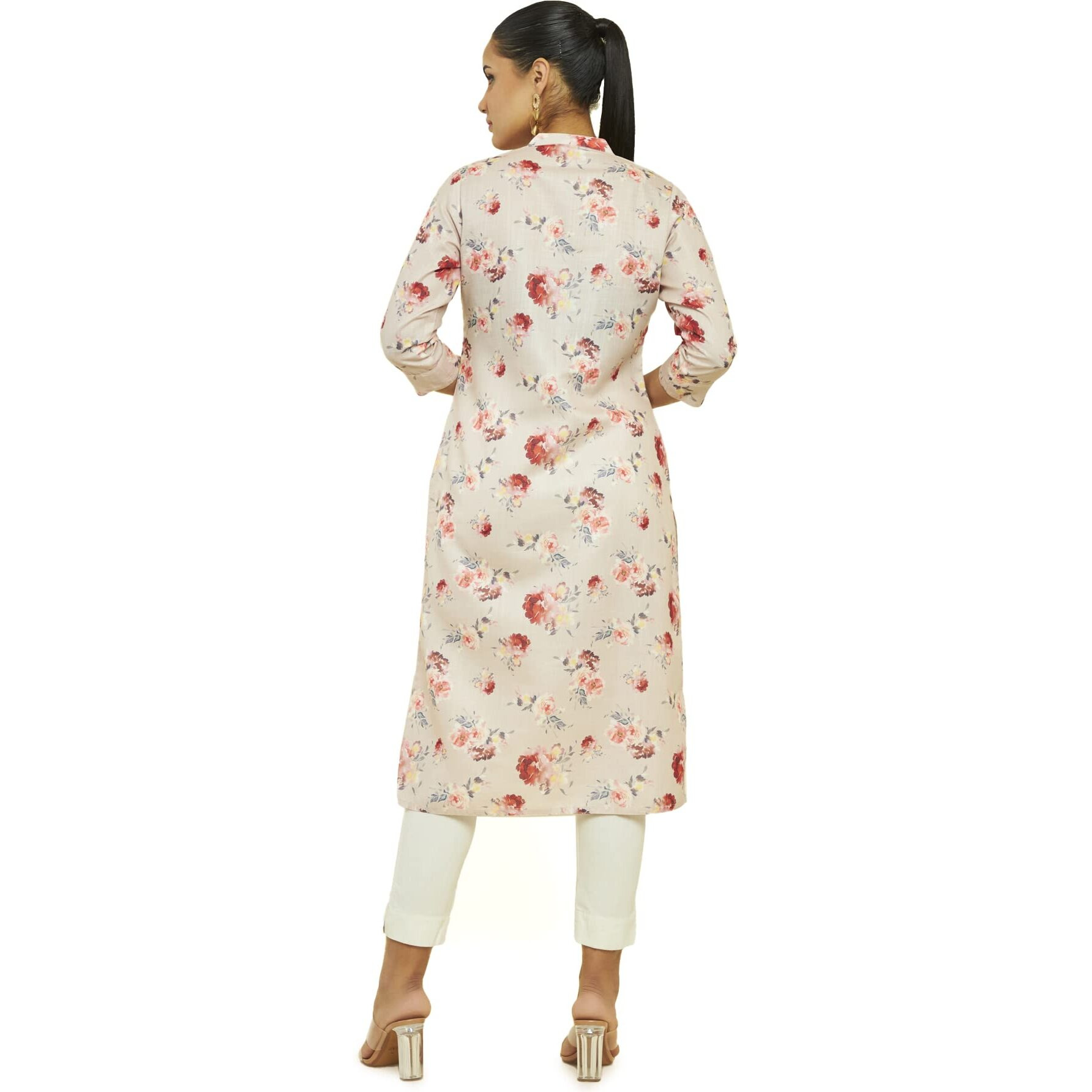 Soch Women Beige Linen Floral Print Kurta(8907175294789_Beige_L)