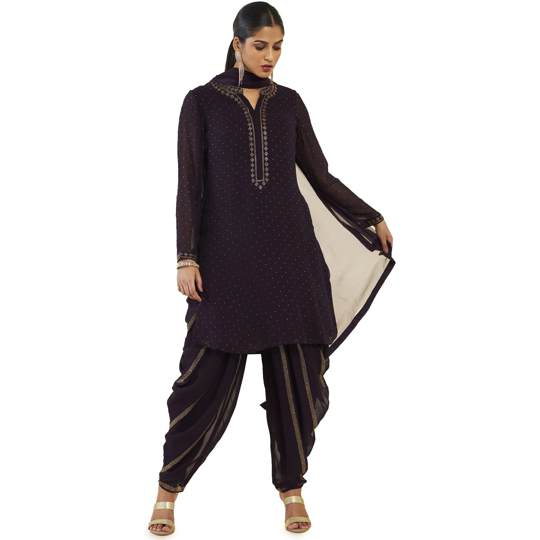 Soch Women Purple Georgette Embellished Suit Set(8907175347645_Purple_S)