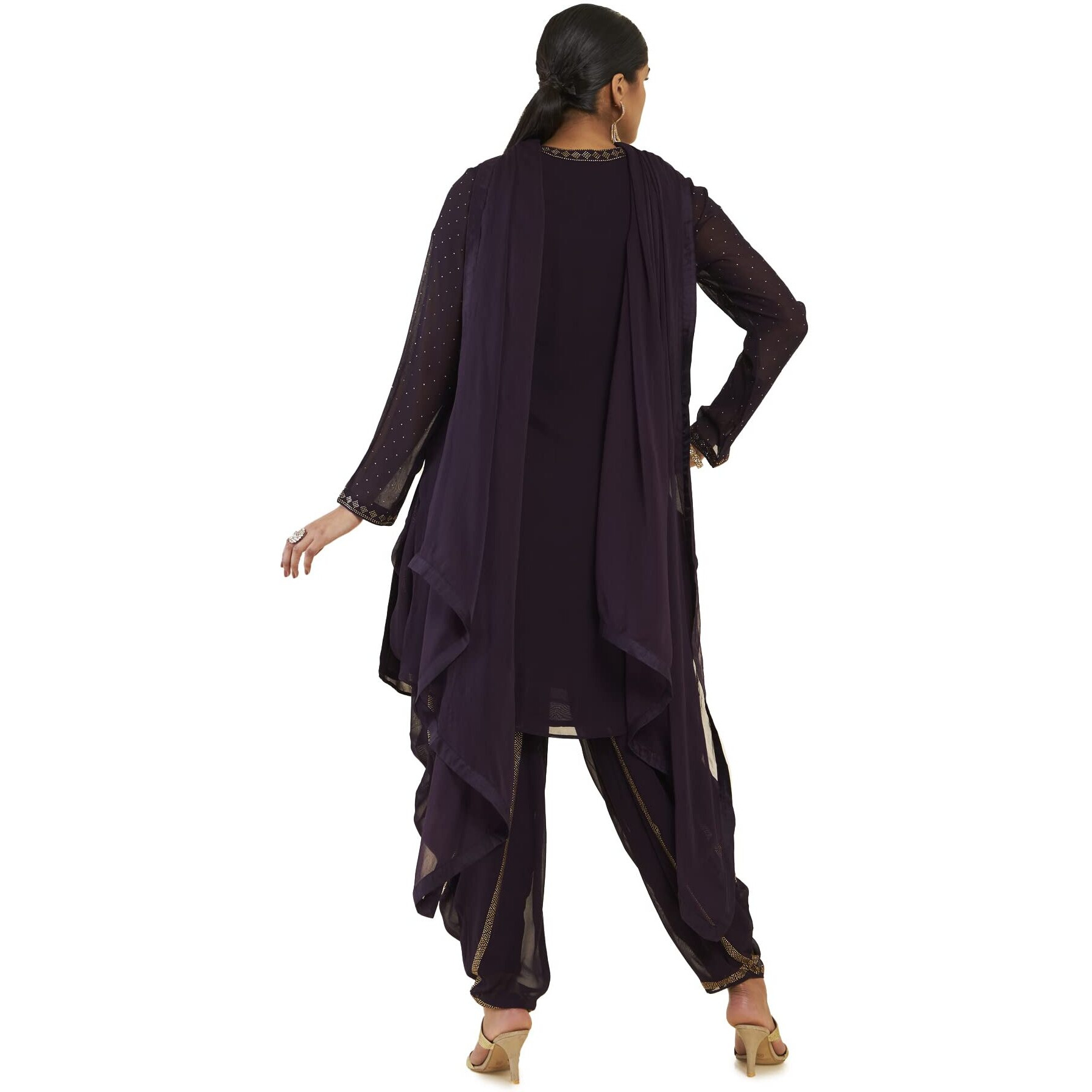 Soch Women Purple Georgette Embellished Suit Set(8907175347645_Purple_S)