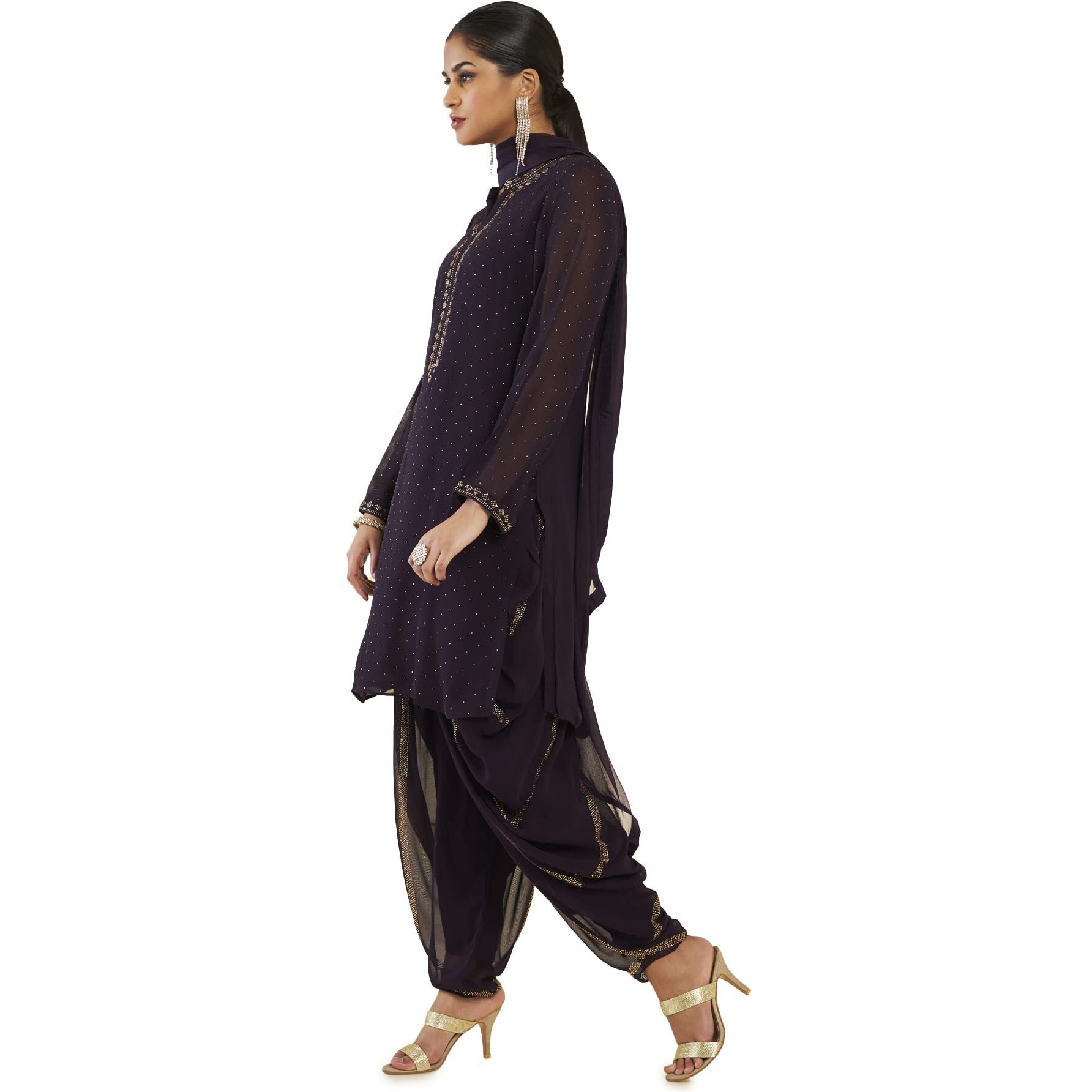 Soch Women Purple Georgette Embellished Suit Set(8907175347645_Purple_S)