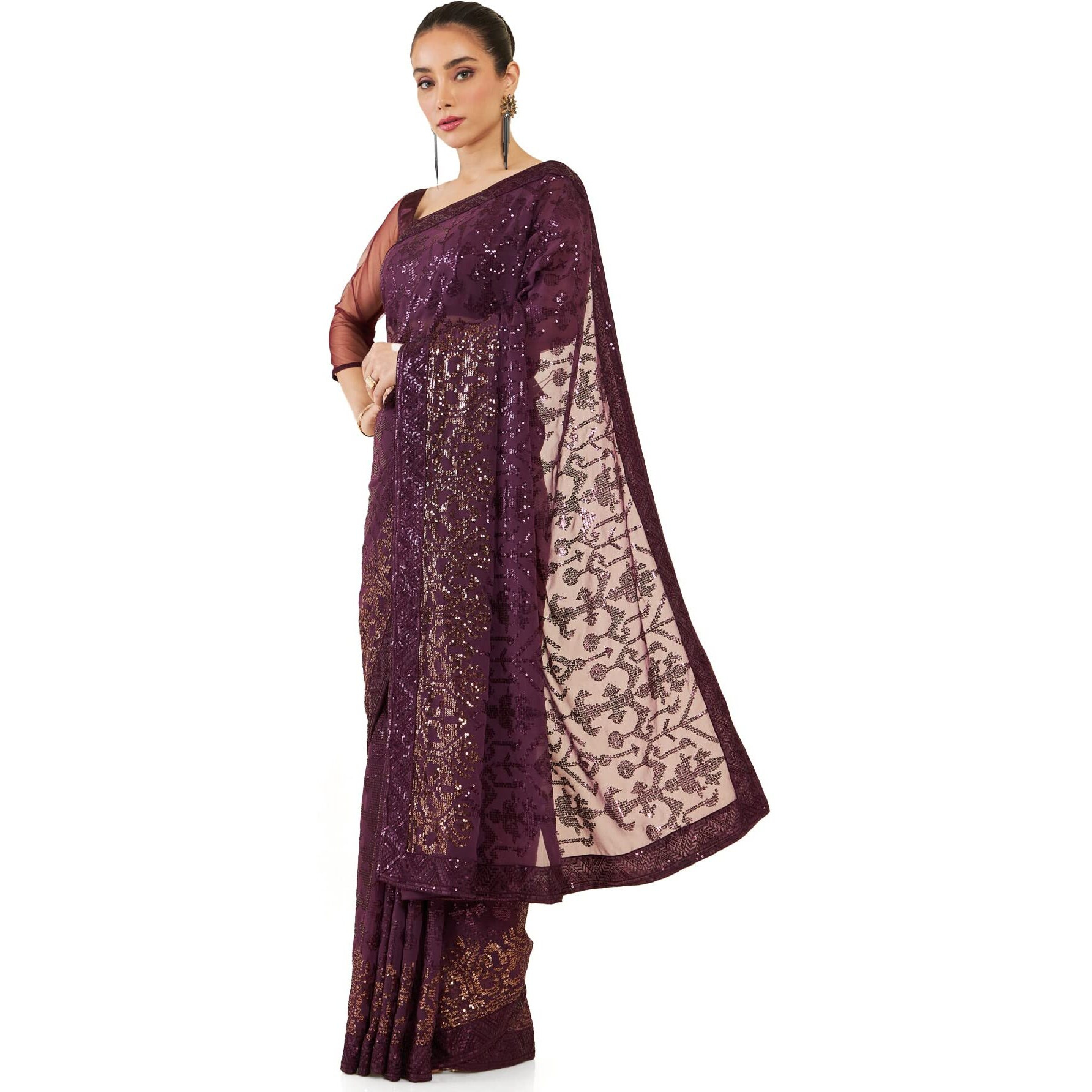 Soch Women Purple Silk Abstract Saree(8907175347867_Purple_Fs)