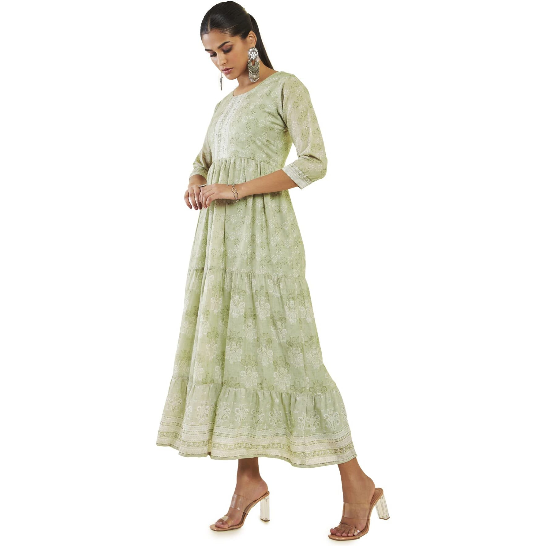 Soch Women Green Modal Printed Dress(8907175350447_Green_2Xl)
