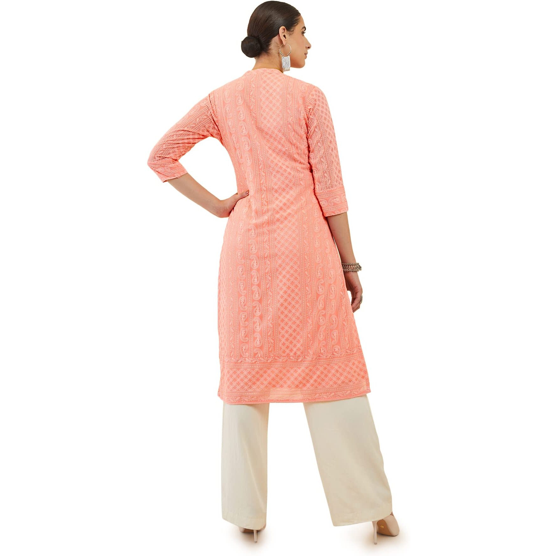Soch Women Pink Georgette Embroidered Kurta(8907175419120_Pink_X-Large)