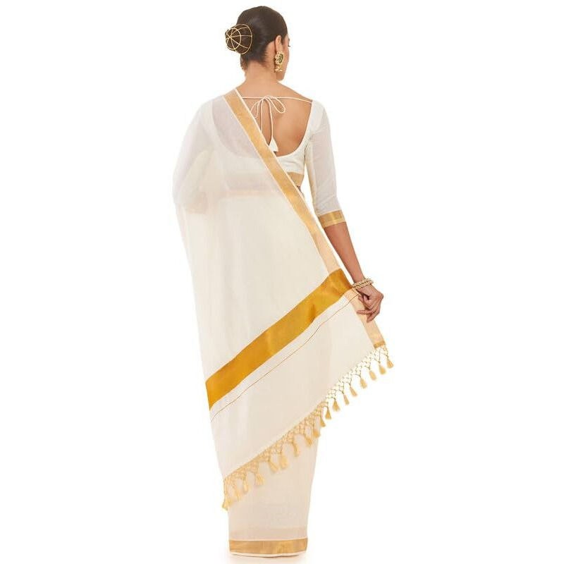 Soch Womens Off White Cotton Kasavu Saree With Zari Borders