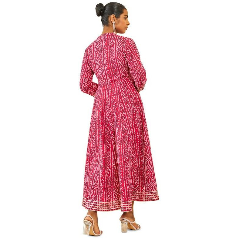 Soch Womens Fuchsia Cotton Bandhani Print Ankle-Length Dress Kurta