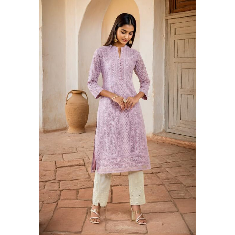 Soch Womens Purple Georgette Paisley Thread Embroidered Straight Kurta
