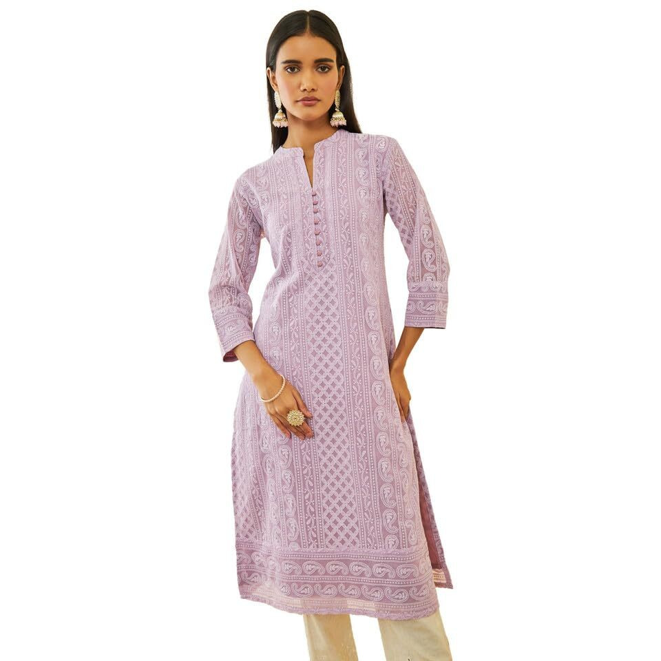 Soch Womens Purple Georgette Paisley Thread Embroidered Straight Kurta
