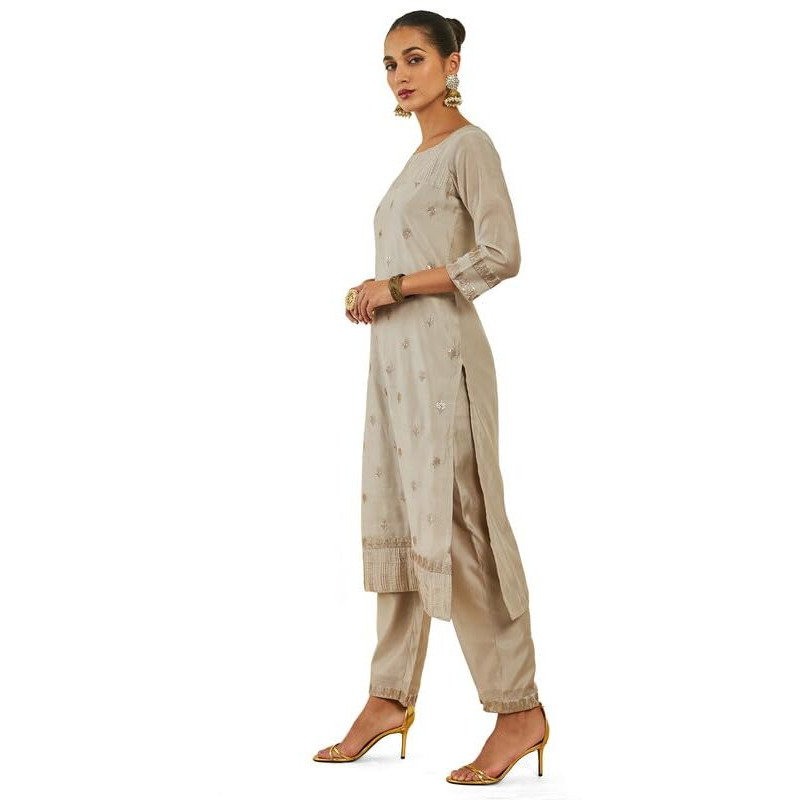 Soch Womens Beige Chanderi Kurta Set With Embroidery And Sequins