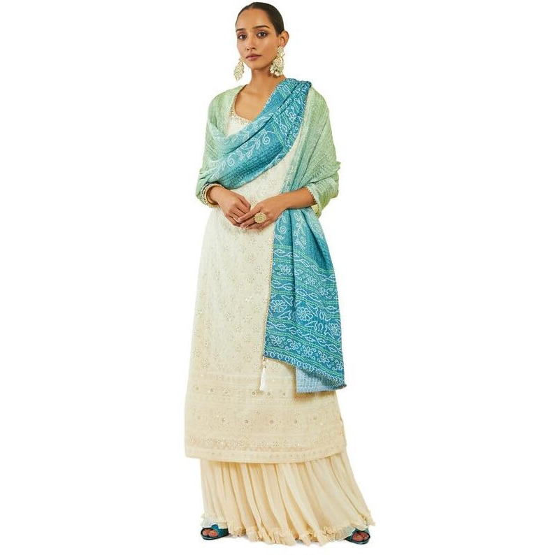 Soch Womens Off-White Georgette Floral Embroidered Suit Set With Sequin Embellishments