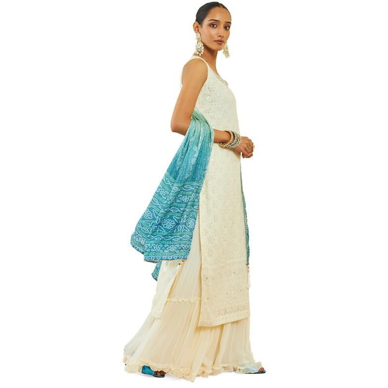 Soch Womens Off-White Georgette Floral Embroidered Suit Set With Sequin Embellishments