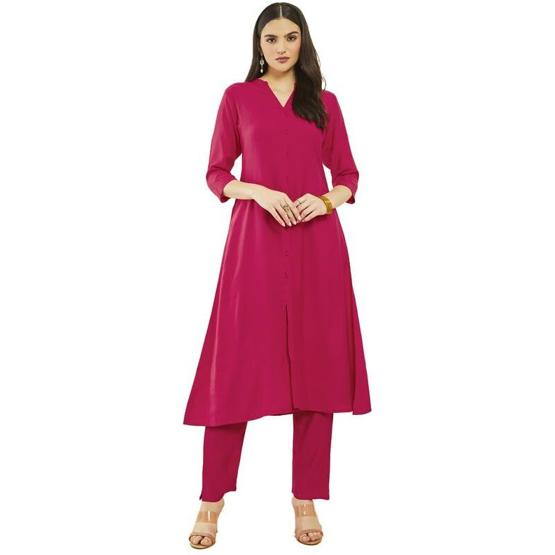 Soch Womens Fuchsia Silk Blend A-Line Kurta Sets With Pocket