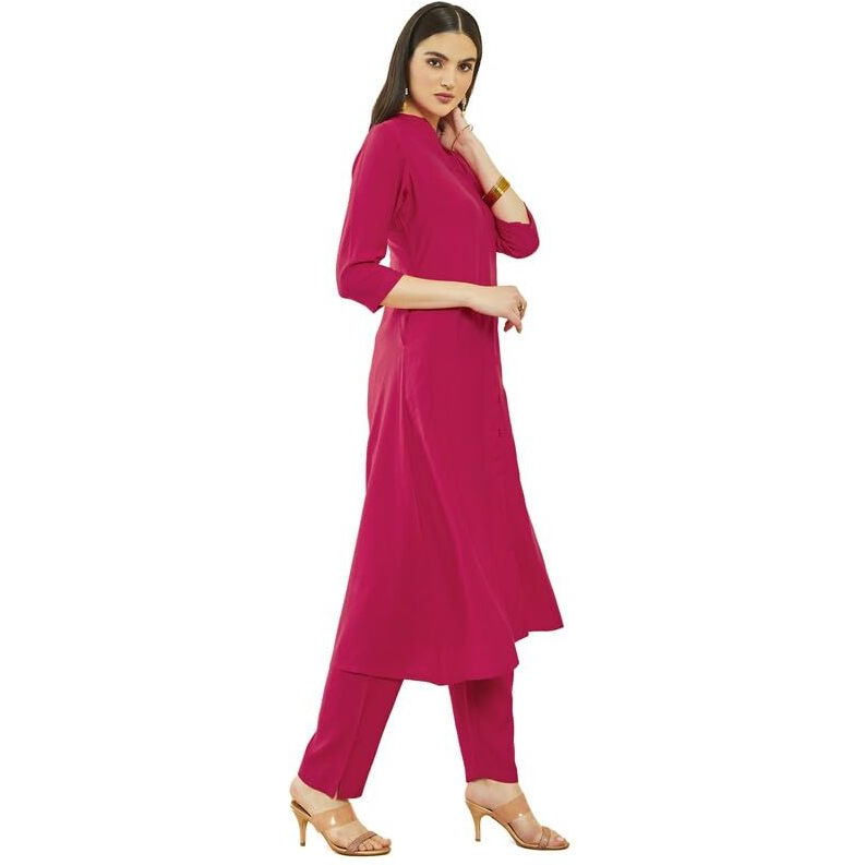 Soch Womens Fuchsia Silk Blend A-Line Kurta Sets With Pocket